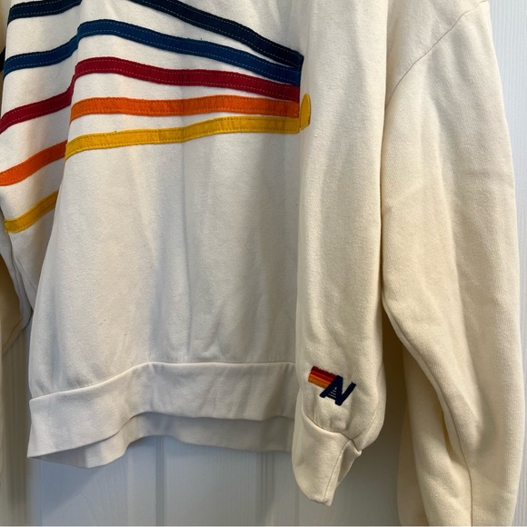 Aviator Nation Relaxed Daydream Cream Tan Rainbow Crewneck Sweatshirt Size Small - Picture 3 of 7